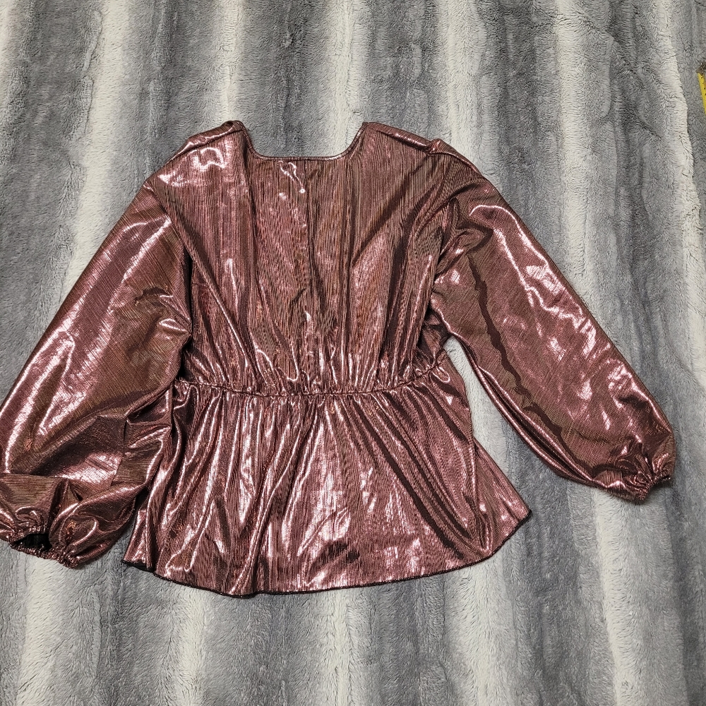 Dusty Pink metallic surplus shirt size 0x - Picture 2 of 5